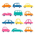 Cute set of cartoon colorful cars for kids design. Royalty Free Stock Photo