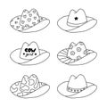 Cute set of cowgirl and cowboy hat. Sheriff hat with hearts, cow, flower print in cowboy and cowgirl western theme Royalty Free Stock Photo