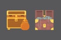 Cute set of diferent chests. Cartoon illustration chest. Safe money vector