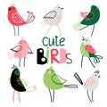 Cute Set With Different Beautiful Colored Birds