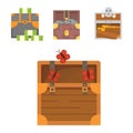 Cute set of different chests. Cartoon illustration chest. Safe money.