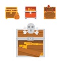 Cute set of different chests. Cartoon illustration chest. Safe money.