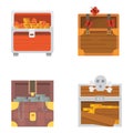 Cute set of different chests. Cartoon illustration chest. Safe money vector