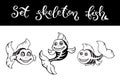 Cute set fish skeletons. Halloween template for print, pattern