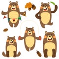 Set of cute and funny bears in different variations. Vector isolates in cartoon scandinavian style on a white background. Royalty Free Stock Photo