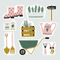 Cute set of garden elements stickers. Royalty Free Stock Photo