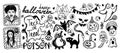 Cute set for Halloween. Hand-drawn doodle-style elements. Monochrome. Collection of vector drawings for All Saints Royalty Free Stock Photo