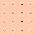 Cute set of holiday Valentines day funny cartoon character of emoji hearts. Vector illustration of cute and kawaii heart. Art