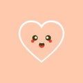 Cute set of holiday Valentines day funny cartoon character of emoji hearts. Vector illustration of cute and kawaii heart. Art