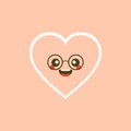 Cute set of holiday Valentines day funny cartoon character of emoji hearts. Vector illustration of cute and kawaii heart. Art