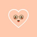 Cute set of holiday Valentines day funny cartoon character of emoji hearts. Vector illustration of cute and kawaii heart. Art