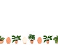 Cute set of hygge potted succulent plants and himalayan salt lamps on white background seamless pattern. Letter format lagom Royalty Free Stock Photo