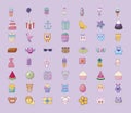 cute set icons style kawaii Royalty Free Stock Photo