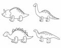 Cute set illustration cartoon line dinosaurs for children, hand drawn vector doodle Royalty Free Stock Photo