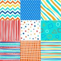 Cute set of kids seamless patterns with fabric textures