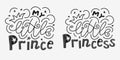 Cute set of lettering quotes My little prince and princess with crown Royalty Free Stock Photo