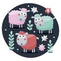 Cute set made with sheep, flowers, animals, plants and bulbs