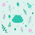 Cute set of plants in hand drawn vector style on a blue background in pastel colors Royalty Free Stock Photo