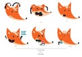 Cute set of playful foxes heads with various emotions. Oh hey, love you, meh, fml, need coffee. Hand drawn cute illustratio