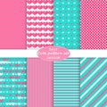 Cute set. Polka dot, stripes, hearts pattern. Royalty Free Stock Photo