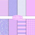 Cute set. Polka dot, stripes, hearts pattern. Royalty Free Stock Photo