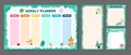 Cute set of printable weekly or daily planner, note paper design, school timetable, scheduler and organizer template and