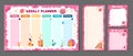 Cute set of printable weekly or daily planner, note paper design, school timetable, scheduler and organizer template and