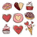 Cute set of romantic sweets elements