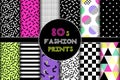 Cute set of 80`s style geometric trendy seamless patterns