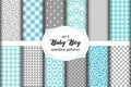 Cute set of scandinavian Baby Boy seamless patterns with fabric textures