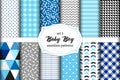 Cute set of scandinavian Baby Boy seamless patterns with fabric textures