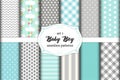 Cute set of scandinavian Baby Boy seamless patterns with fabric textures