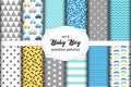 Cute set of scandinavian Baby Boy seamless patterns with fabric textures