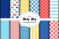 Cute set of scandinavian Baby Boy seamless patterns with fabric textures