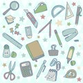 Set of Stationery vector illustrations. Vector office supplies collection. School tools clipart graphics.