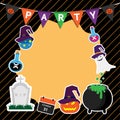 Cute Set sticker Halloween Day have pumpkin,pot poison, witch hat, spider, grave stone, bone,ghost,icons and design elements.