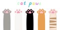 Cute set of various cat paws with hand drawn text