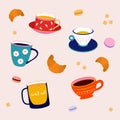 Cute set of vector cups and glasses for a coffee or tea break