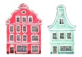 Cute set of watercolor illustrations, house with windows and shutters. Houses from the Dutch village Royalty Free Stock Photo