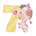 Cute seven number with baby giraffe cartoon illustration Royalty Free Stock Photo