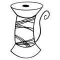 Cute sewing thread reel. Digital doodle outline art. Print for scrapbooking, cards, fabrics, design, banners, textiles, coloring p