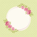 Cute shabby chic frame with roses on seamless polka dots background Royalty Free Stock Photo
