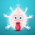 Cute Shaggy Creature with Many Hands and Stick out Tongue. Funky Vector Toy Illustration.
