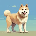 Playful Shiba Inu Dog In Lively Coastal Landscape - Retro Style Pixel Art