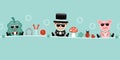 Shamrock Chimney Sweep And Pig With Sunglasses Icons New Years Eve Turquoise