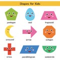 Cute shapes characters for kids collection. Learning basic geometric shapes set for preschool