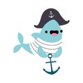 Cute Shark as Sea Animal in Sailor Hat Floating Underwater with Anchor Vector Illustration Royalty Free Stock Photo