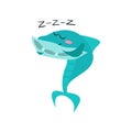 Cute shark cartoon character sleeping, funny blue fish vector Illustration Royalty Free Stock Photo