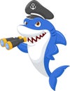 Cute shark holding binocular