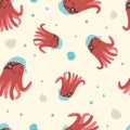 Cute shark and octopus pirate vector seamless pattern. Sea shells and bubbles. Graphic print for baby items Royalty Free Stock Photo